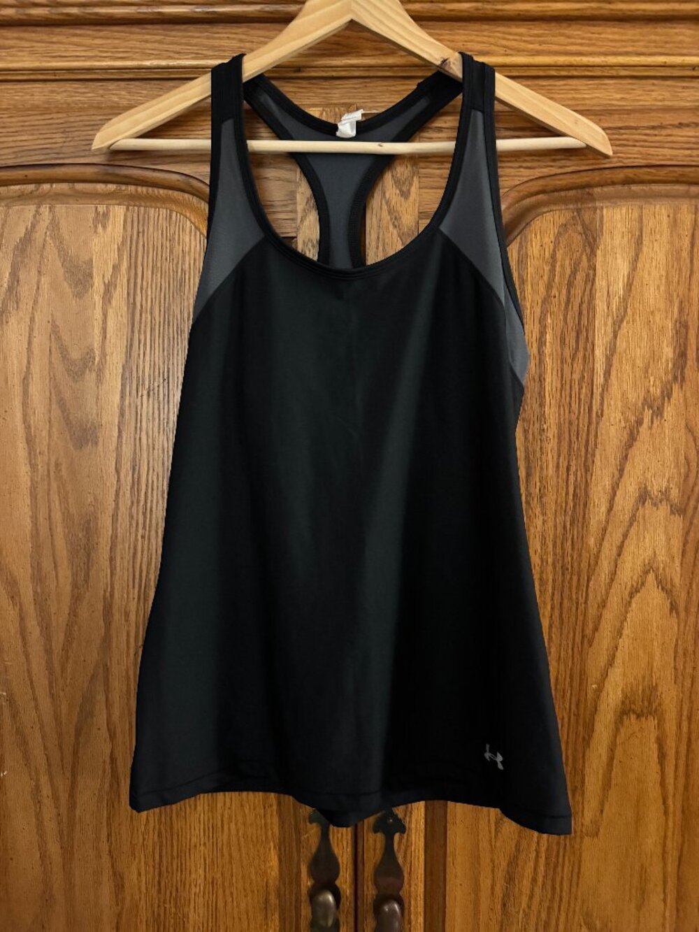 Under Armour HeatGear Black Athletic Racerback Tank with Gray Panels